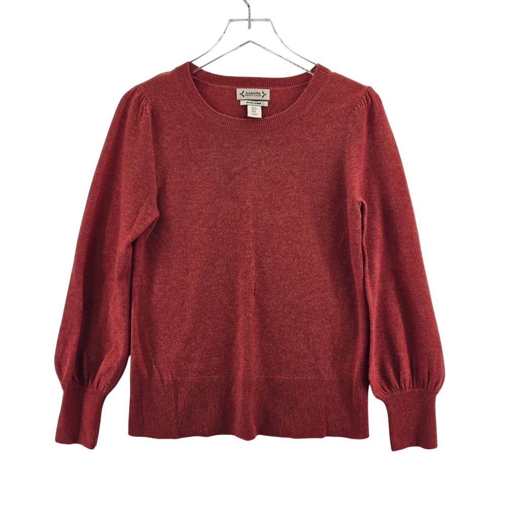 Nanette Lepore Orange 100% Cashmere Puff Sleeve Crew Neck Sweater Womens M